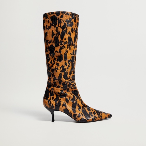 Leopard Print Leather Heeled Boots - Picture 1 of 16